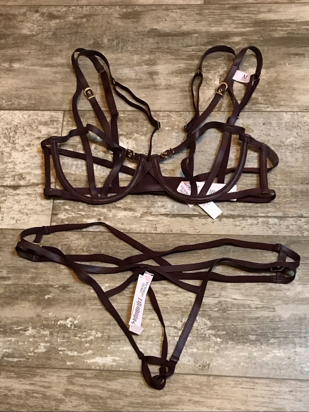 Victoria's Secret Brown Strappy Underwire Bra & Thong Set